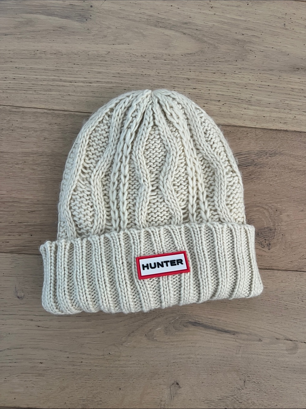 Hunter Ivory Cable Knit Fold-Over Beanie